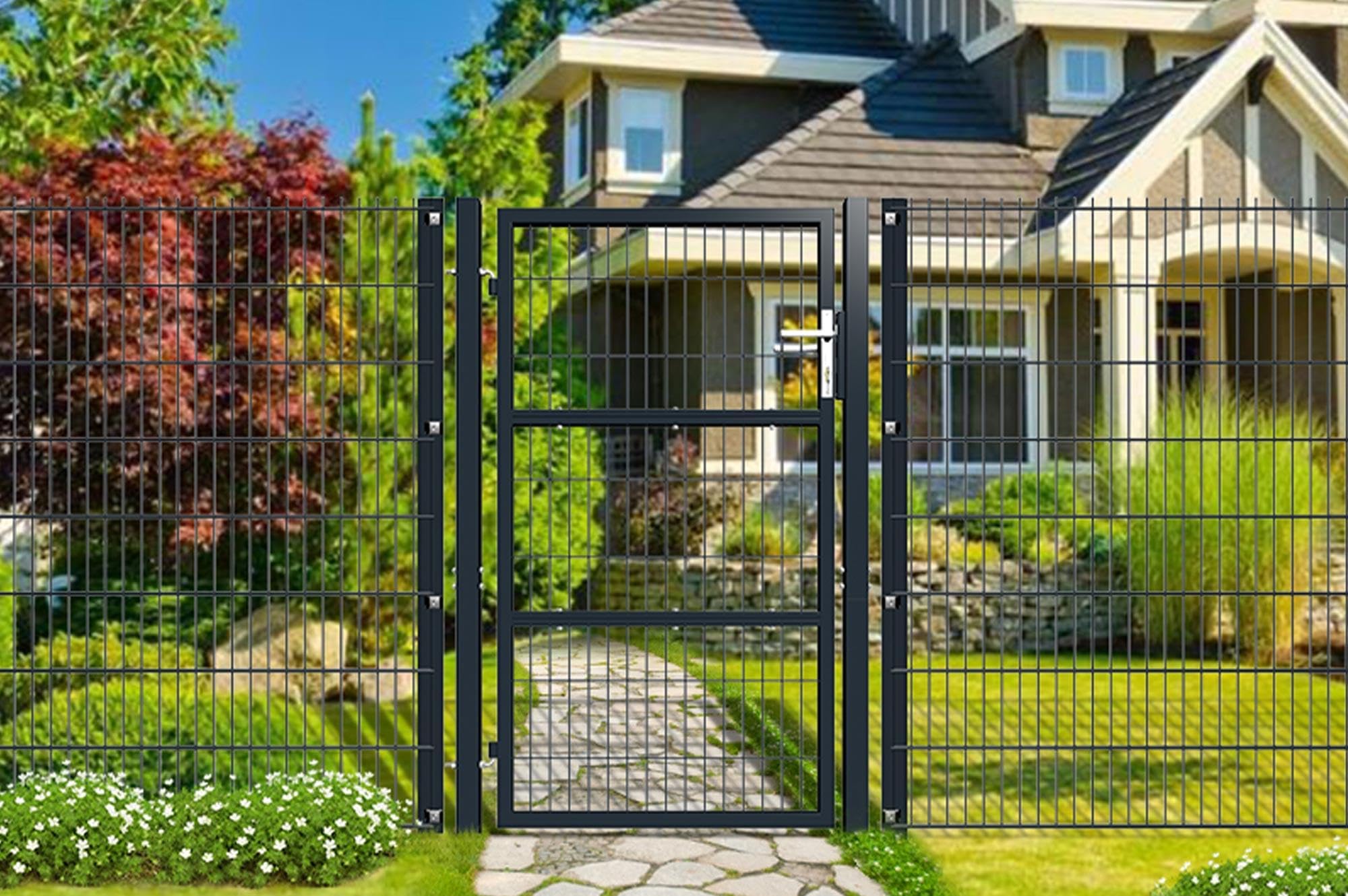 Casanoov - Portillon Grillagé RAZO Acier Galvanisé - 87 x 160 cm - 0,87 m x 1,6 m 1,39 m² - Gris Anthracite RAL 7016 - Mailles 50 x 200 mm - Poteaux Carrés 60 x 60 mm - Kit Complet