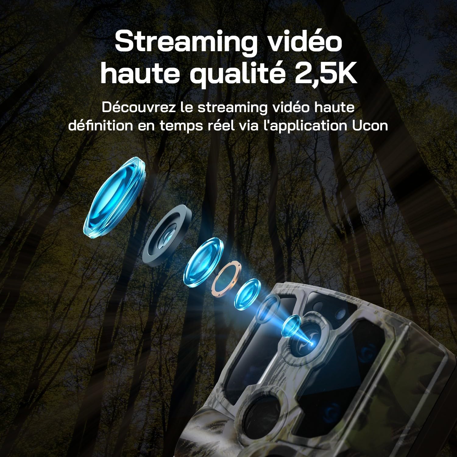WOLFANG 4G Caméra de Chasse Solaire Extérieure avec Carte SIM, 2.5K Caméra Surveillance sur Batterie avec Détecter l'alarme, Vision Nocturne, IP66 Etanche, Audio Bidirectionnel