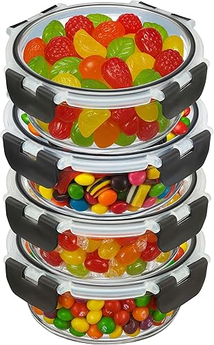 Miniatura 1 de Recipientes de vidrio para almacenamiento de alimentos con tapas herméticas de bloqueo a presión para preparación de comidas, sobras, para hornear,