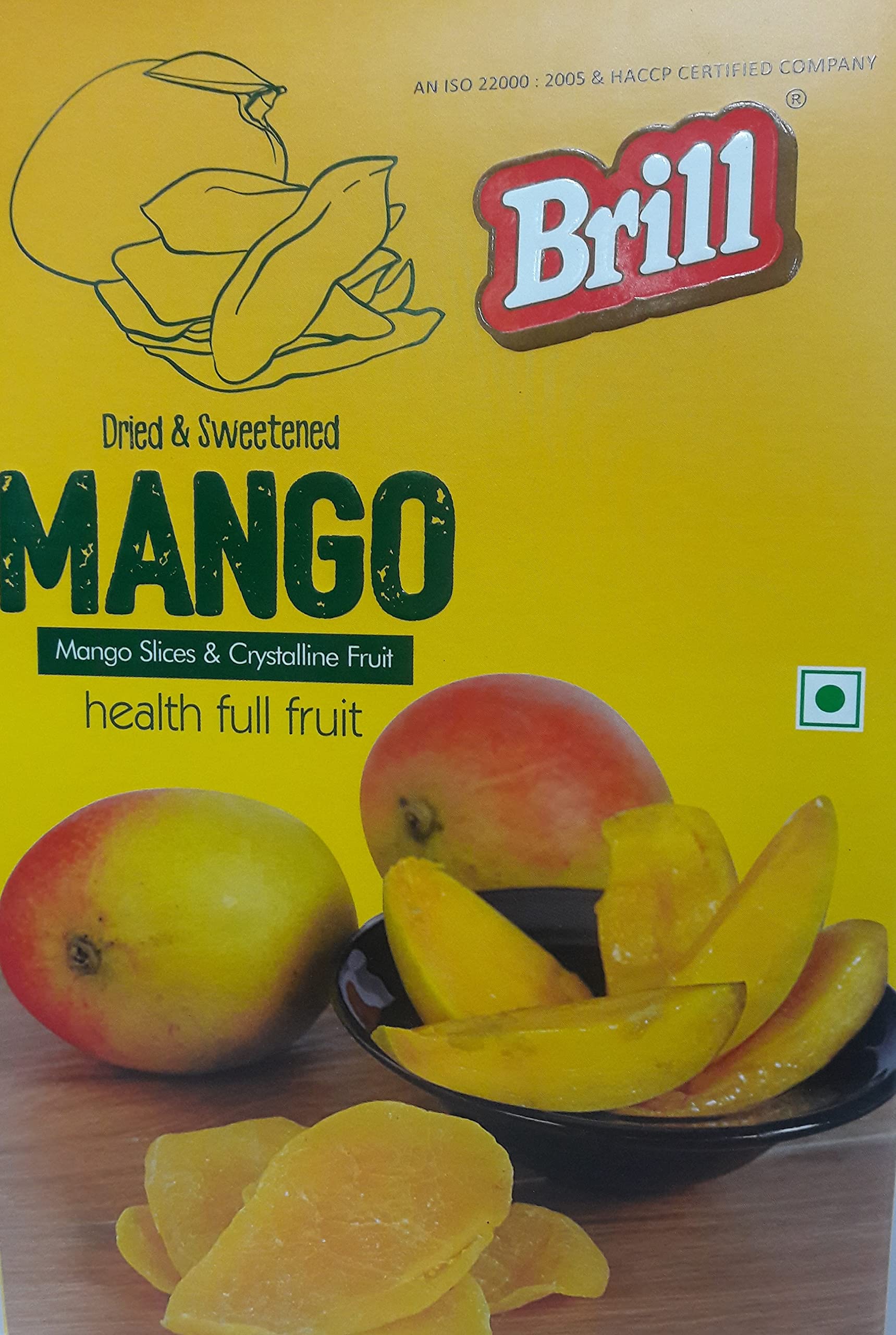 Brill Dried & Sweetened Mango 250g | 100% Natural & No Artificial Colors, Gluten Free | Dehydrated Mango | Dry Fruit Slices | Good Source of Fiber | Vegan | 100% Natural,Sweet taste of Real Mangoes