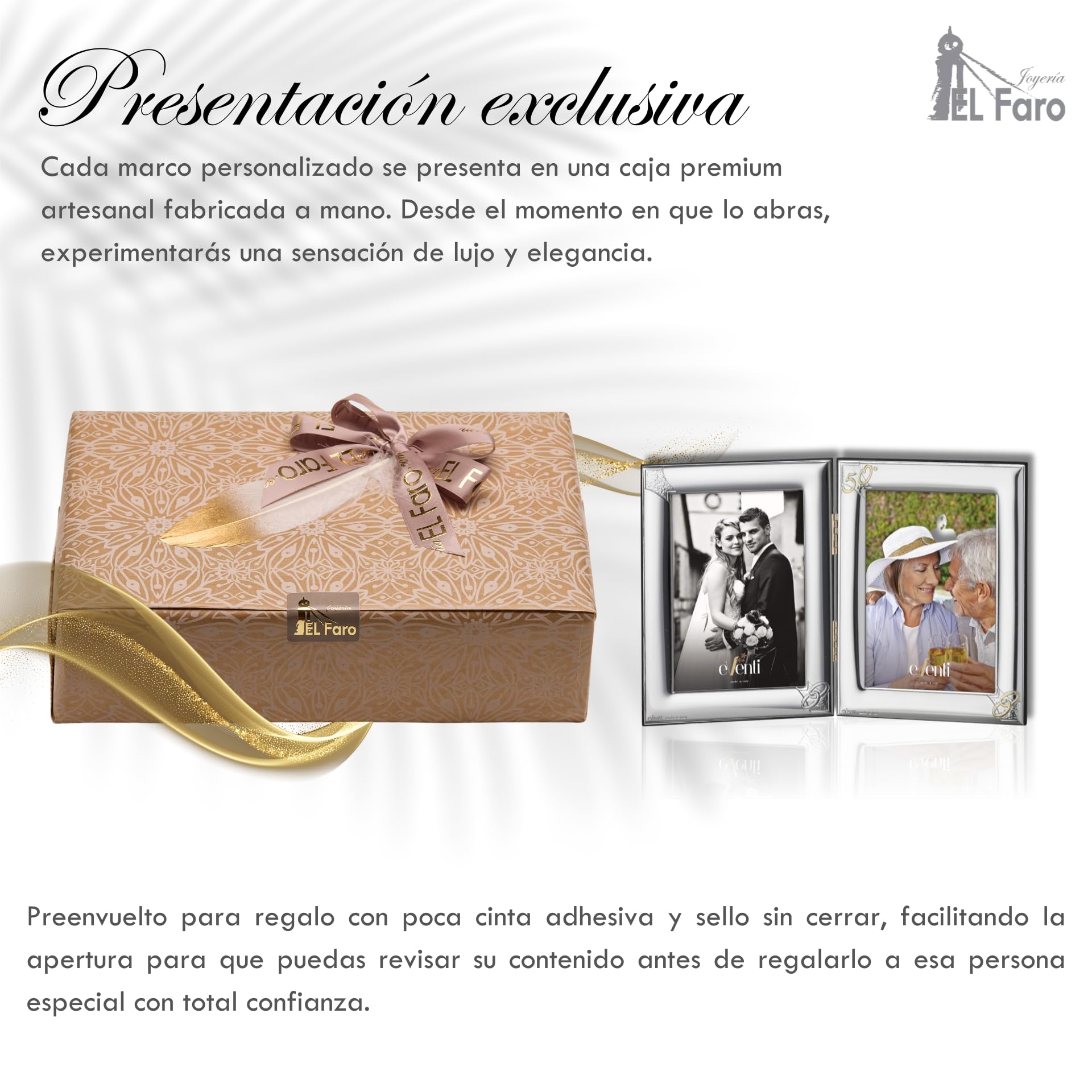 JOYERIA EL FARO | Marco fotos doble 50 aniversario | Regalos de boda 50 aniversario | Grabado personalizado | Presentación en estuche premium | Celebra 50 años de amor juntos (13 x 18 cm)