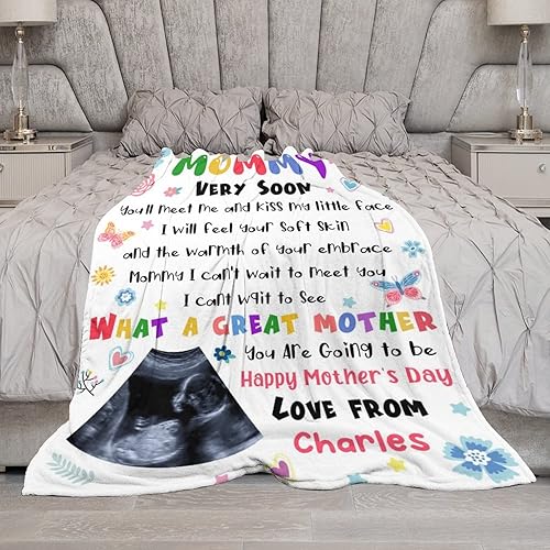 Miniatura 6 de Artsadd Regalos personalizados para nueva mamá con imagen de ultrasonido de bebé, manta de recuerdo de ecograma personalizada para nueva mamá,