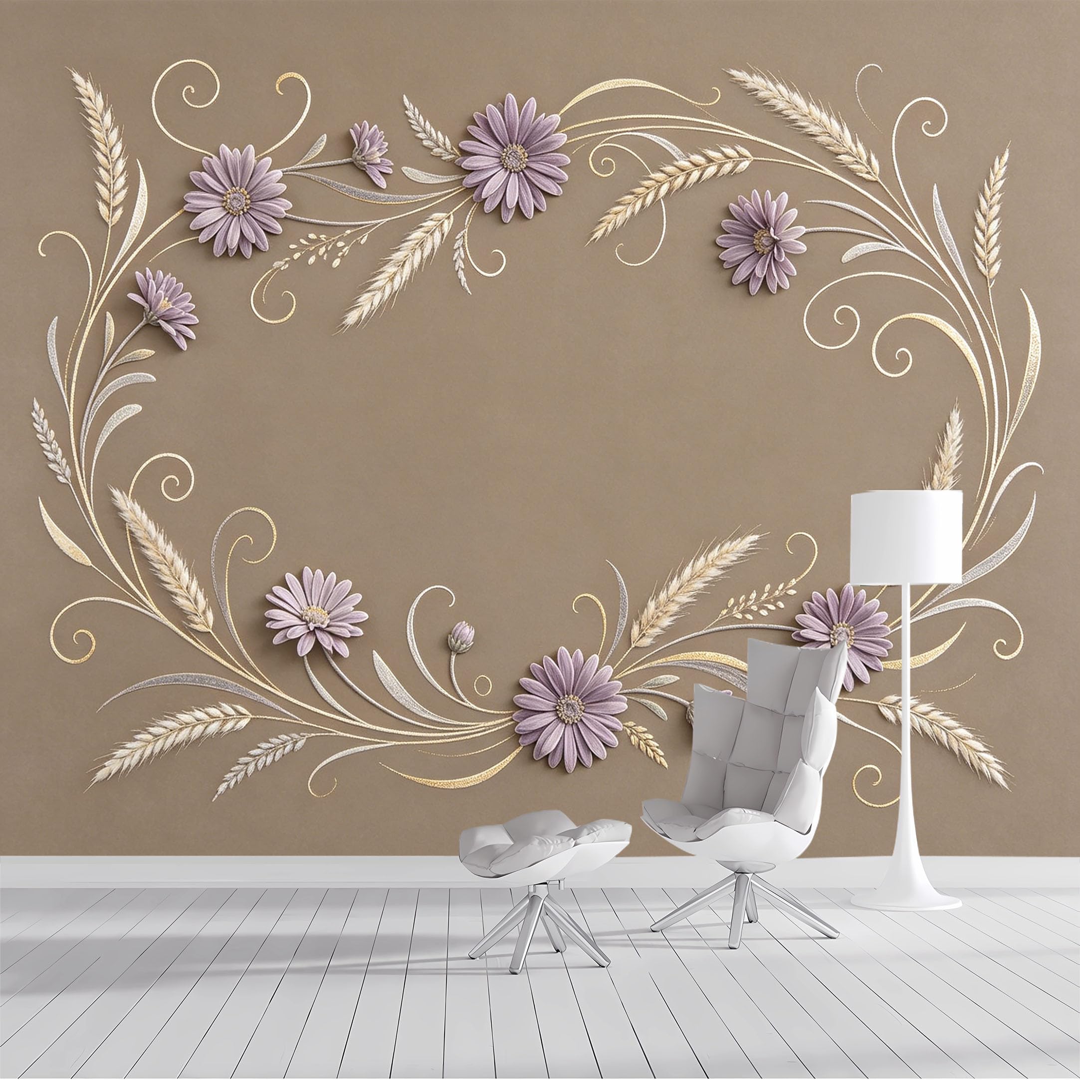 Custom Size Wall Mural Floral Wheat Swirl SelfAdhesive Wall Fabric Removable Peel and Stick Wallpaper Wall Decor for Living Room Bedroom Bathroom
