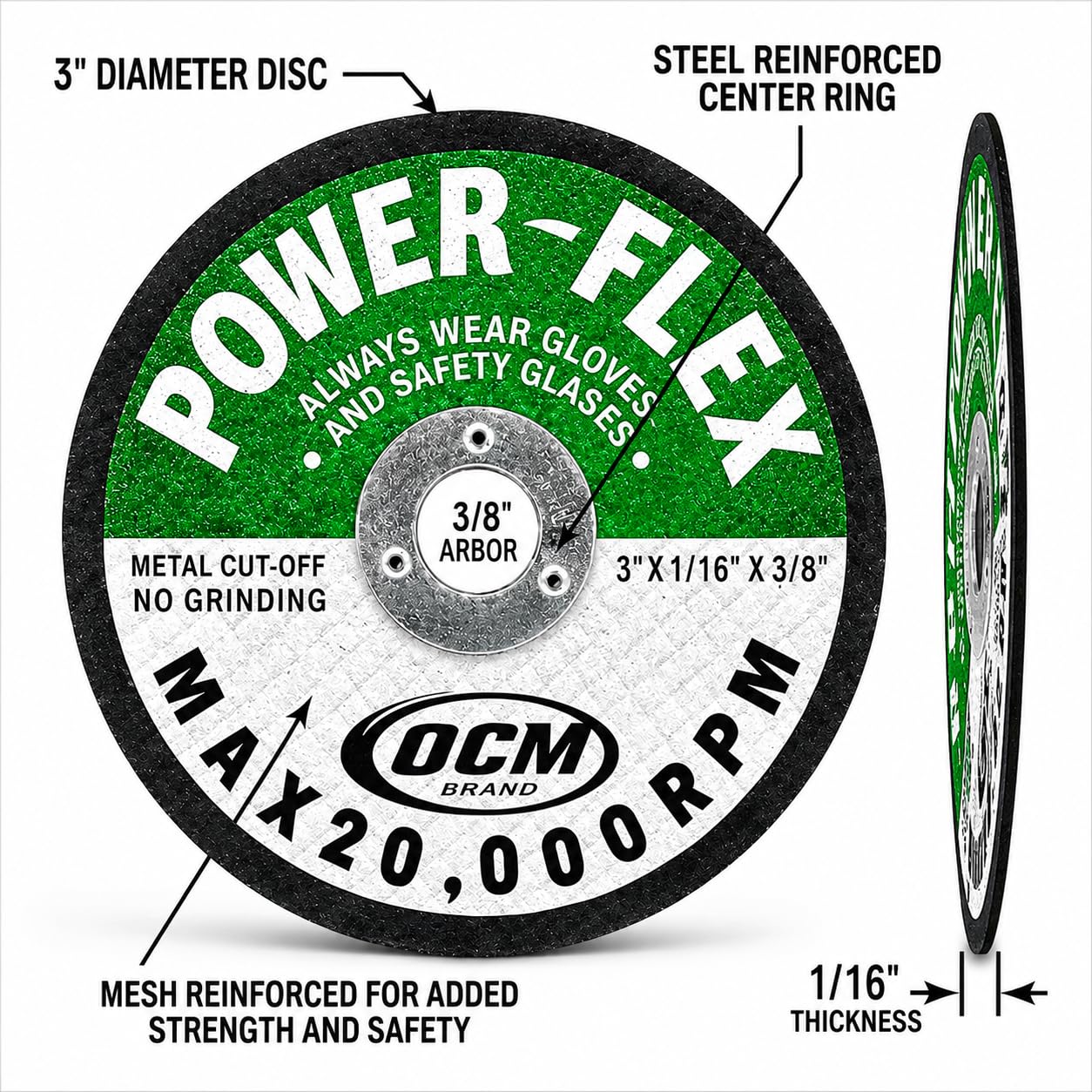 20 Pack - Cut Off Wheels 3 Inch x 1/16 Inch x 3/8 Inch - for Cutting All Steel and Ferrous Metals.