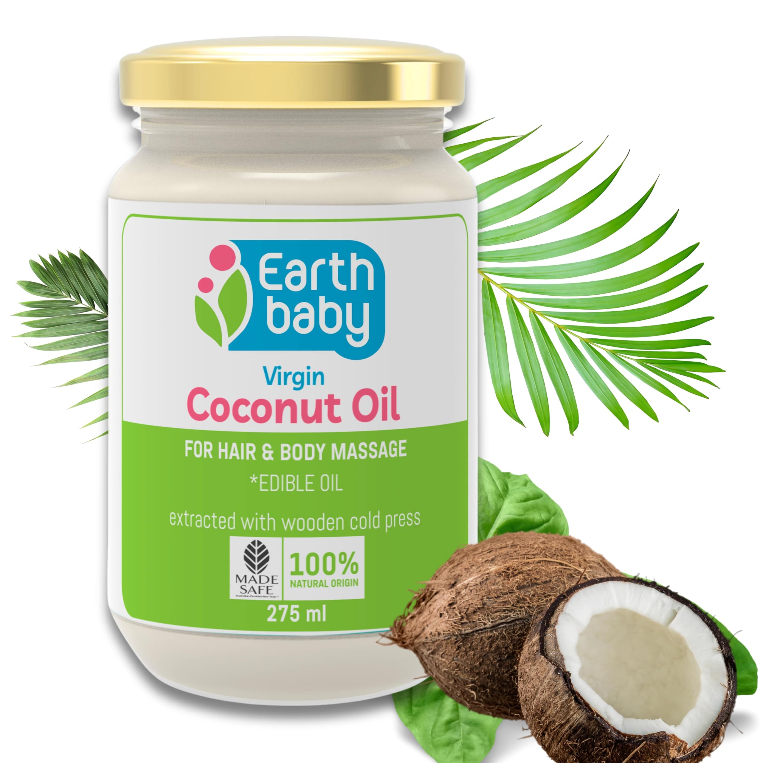 Earthbaby Virgin Coconut Oil - Cold Pressed Oil for Body Massage, Skin & Hair Care, Oil pulling & Cooking - Edible cold-pressed oil, Wood press Nariyal Oil (275ml - Pack of 1) (B08F7JTDLF) Amazon Price History, Amazon Price Tracker