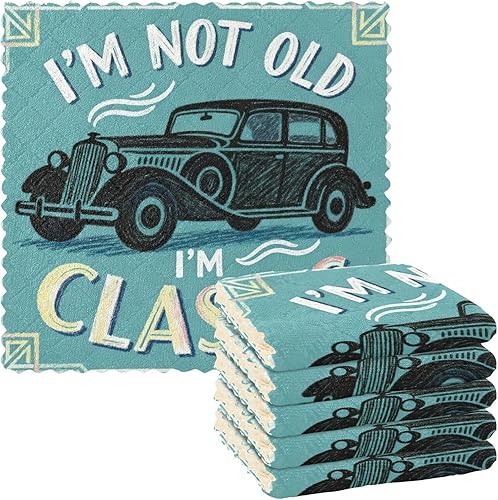 Trendy Retro 60s Car Print bright fall tea towels kitchen terrycloth kitchen towels bright toallas para la cocina 11x11in set of 6