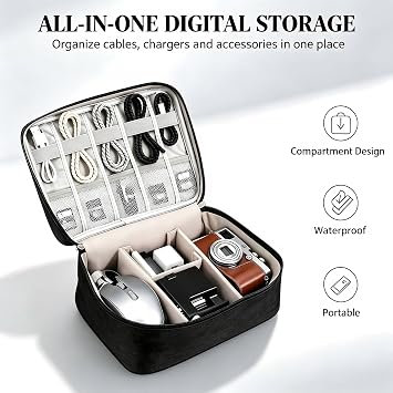 Travel Cable Organiser Bag, Electronics Tech Organizer Pouch Waterproof Padded Storage Case for Cables, Chargers, Hard Drives, Power Banks, Multi-Layer Carry Case for Travel and Office (Grey)
