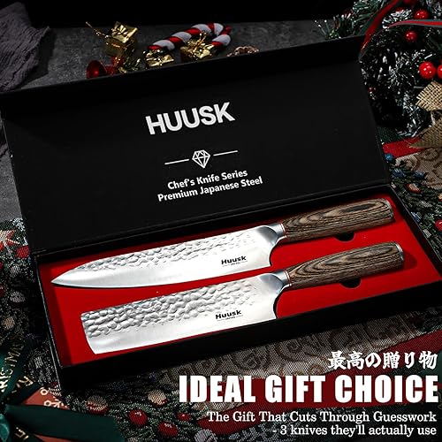 Miniatura 7 de Huusk Juego de cuchillos de cocina japoneses Juego de cuchillos de chef profesionales de 2 piezas para cocina, cuchillo de cortar verduras Nakiri