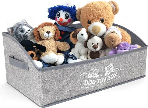 Foldable Dog Toy Basket with 3 Handles, Portable Pet Toy Storage Box Organizer for Dog Toys & Accessories, Low Front Design, Waterproof Collapsible Bin for Living Room