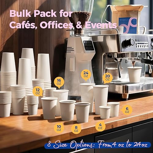 Miniatura 6 de Fit Meal Prep Paquete de 500 tazas de café de papel desechables de 10 onzas, tazas blancas calientes de primera calidad para bebidas calientesfrías,