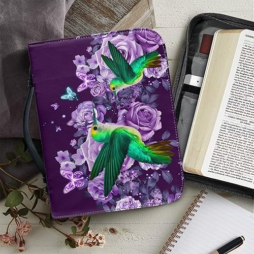 Miniatura 5 de Funda de piel sintética para la Biblia, funda resistente para la Biblia para mujeres y niñas, funda de libro de la Biblia de colibrí con cremallera,