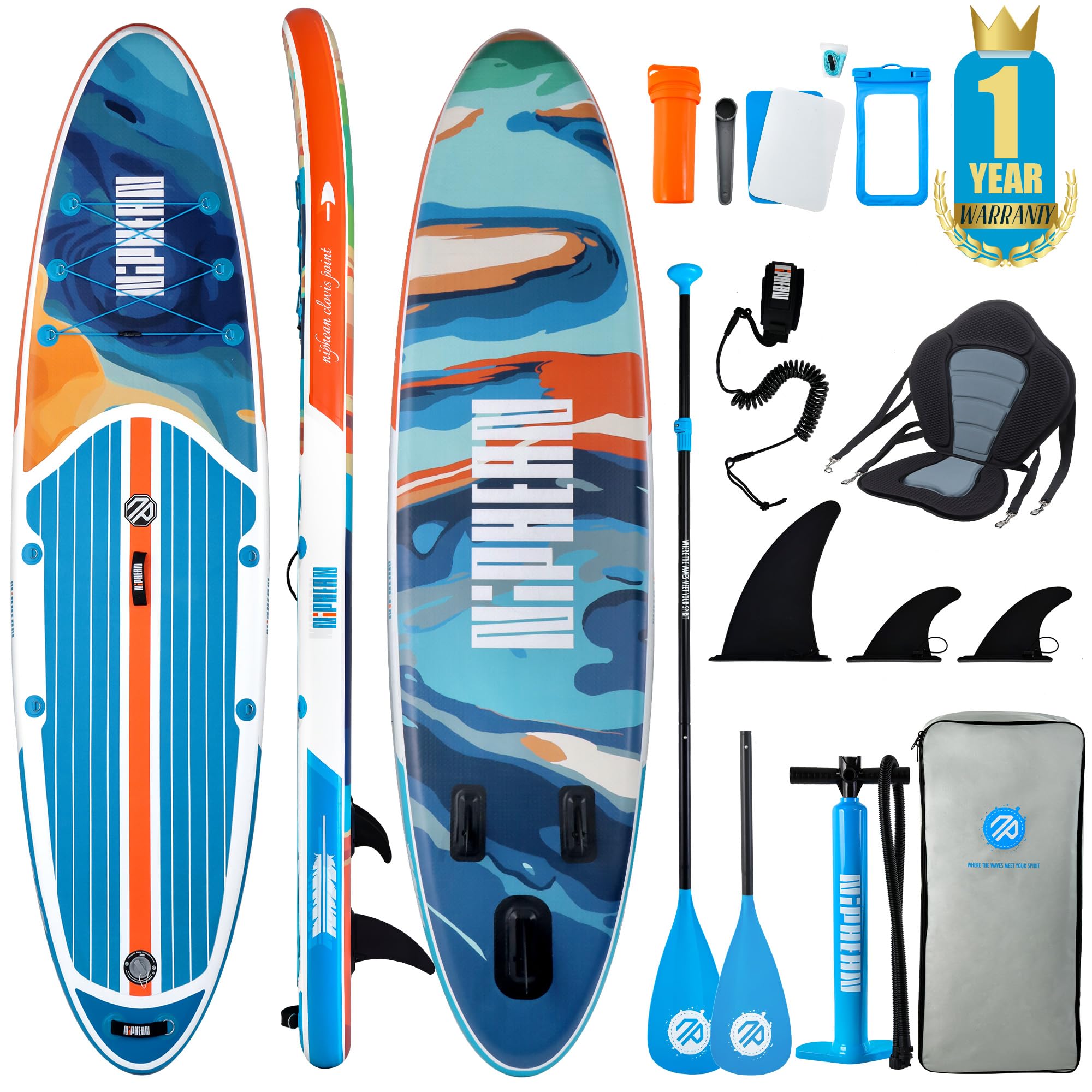 Niphean Tabla de Paddle Surf Hinchable con Accesorios Sup, Cubierta de EVA Antideslizante, Tabla de Paddle Surf de 320cm para Adultos y Jóvenes de Todos los Niveles de Habilidad