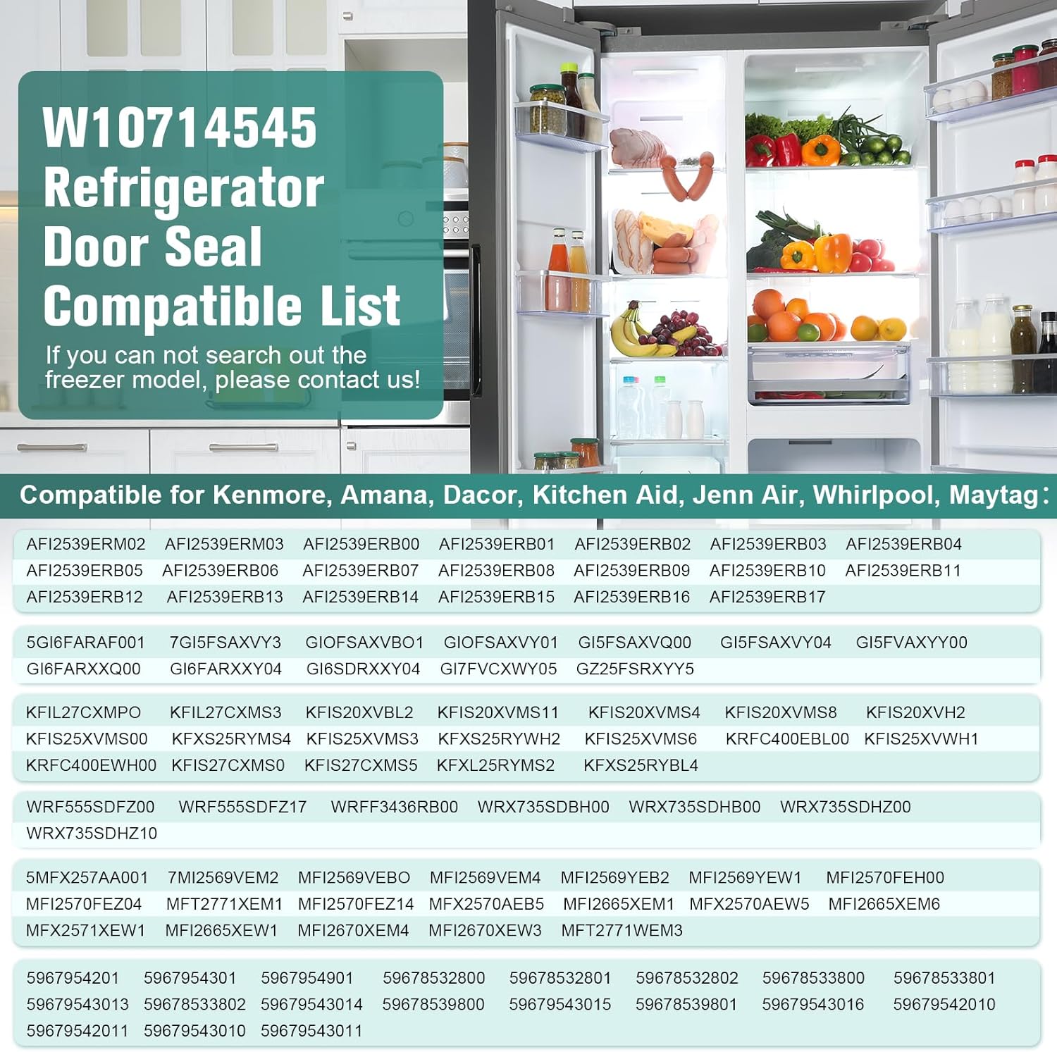 Refrigerator Freezer Door Gasket WPW10714545 Fits for Whirlpool, Maytag, Kitchen Aid, Amana, Kenmore, Dacor, Jenn Air, Ikea 21.06” x 34.25”Freezer Door Seal Gray