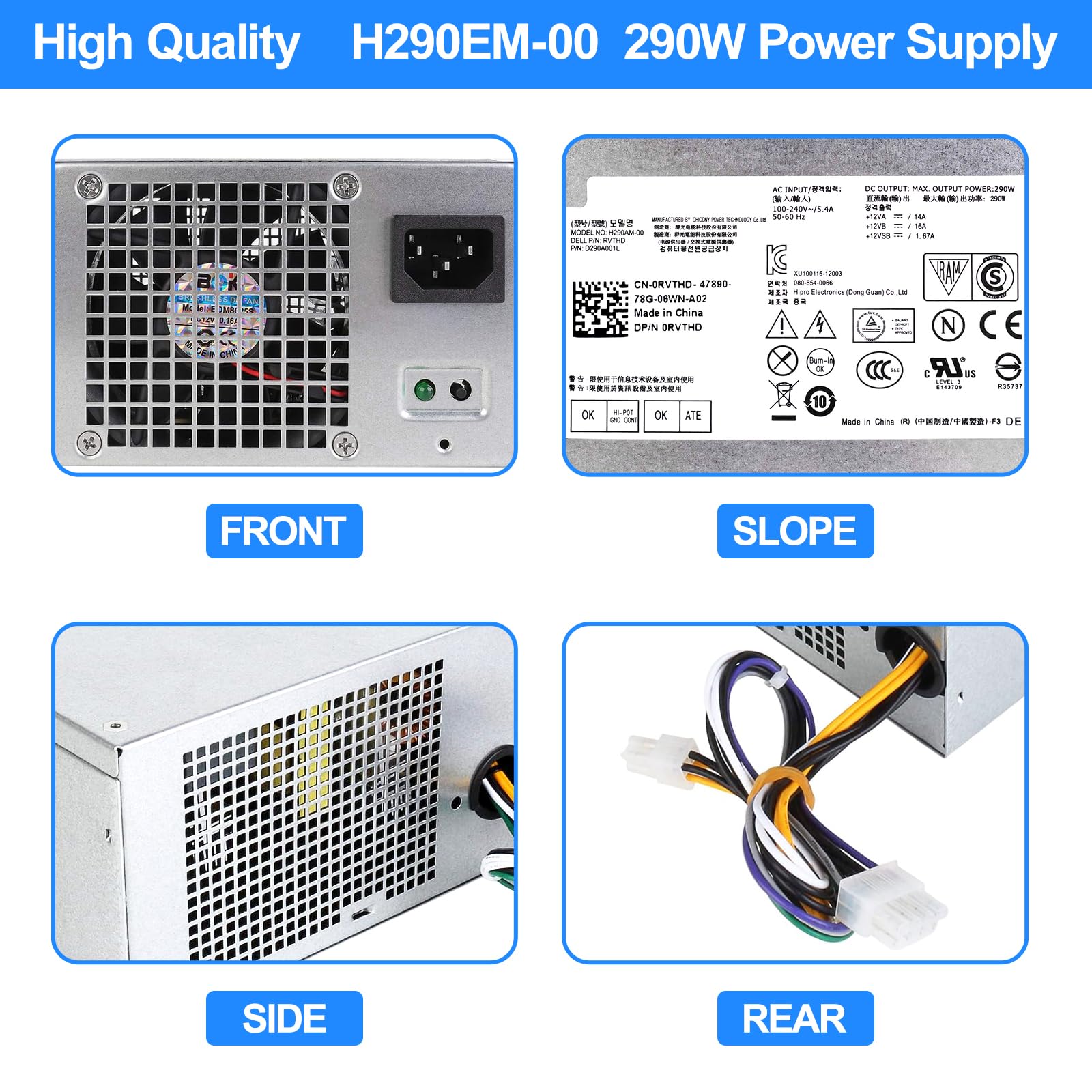 S-Union H29AM- Fuente de alimentación de 29 W Compatible con DELL Optiplex 32 72 92/Precision T17/PowerEdge T2 (MT Mini Tower) RVTHD KPRG9 HYV3H D29A1L L29AM- PS-3291-1DF H29EM-