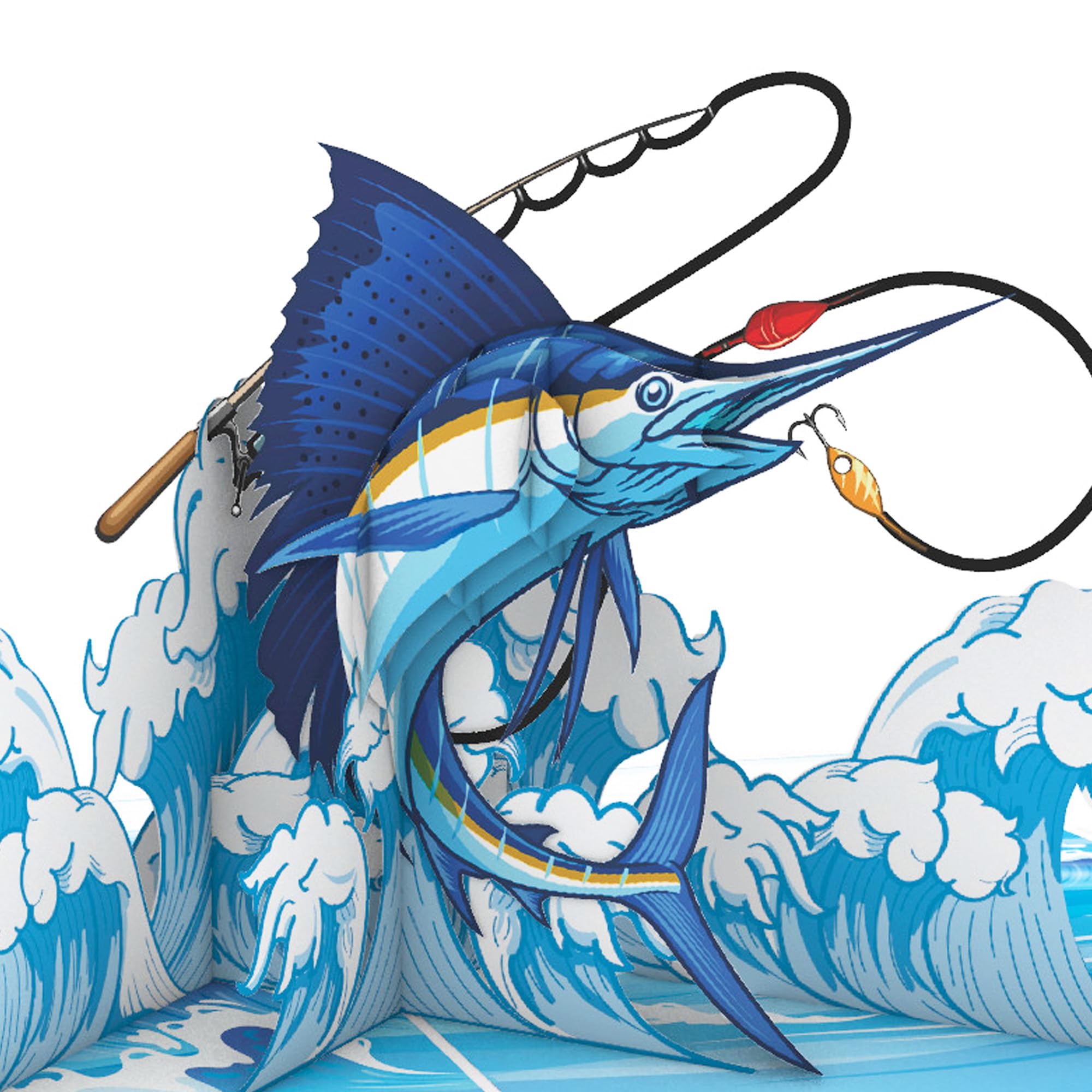 iGifts And Cards Marlin Fishing 3D Pop-Up Card with Notecard – 6" x 8" Ocean Adventure Greeting for Father’s Day, Birthday, Retirement, and More –