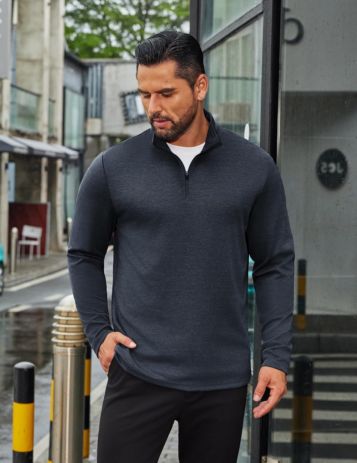 COOFANDY Men's Quarter Zip Up Pullover Long Sleeve Sweatshirt Mock Neck Golf Polo Sweater