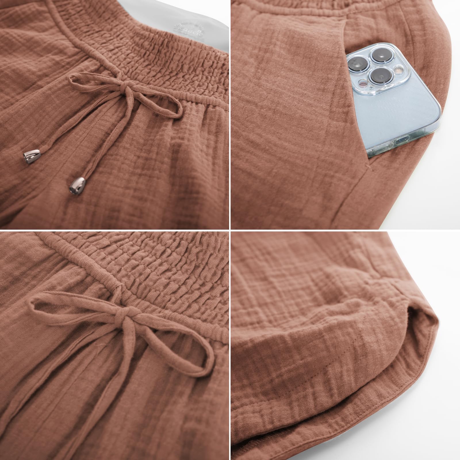 Maacie Pantaloncini sportivi da allenamento sulla pancia, con bottoni e 4 tasche vere, Rosso mattone-387, XL