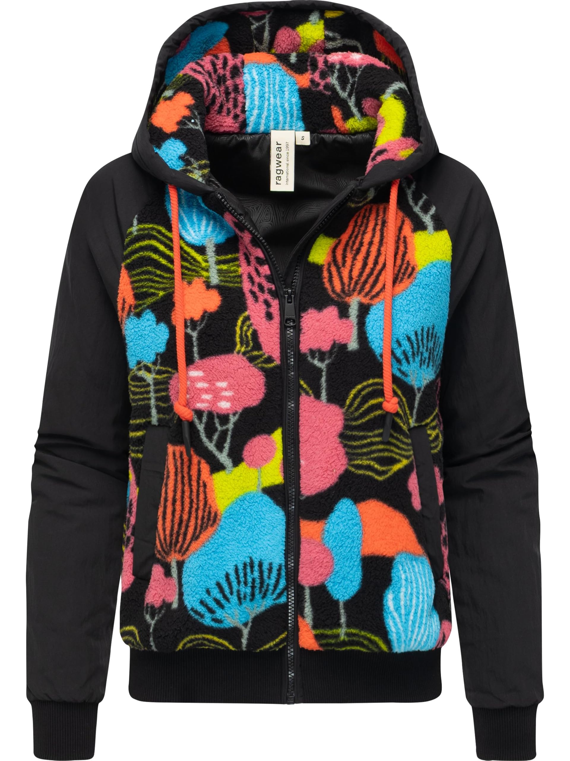 Ragwear Damen Plüsch Jacke mit floralem Print Teddyfleece, Zipper und Kapuze Talianita Print YOUMODO XS-XXL