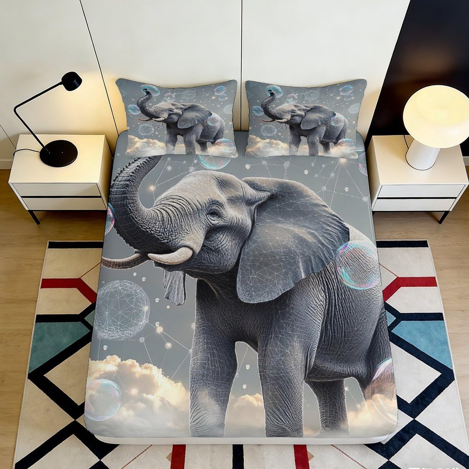 Dhbaneiok Style-8 3D Printed Elephant Dream Fitted Sheet Microfiber Soft Mattress Cover For Bedroom Guest Room Decor Easy Care 90X200x25cm