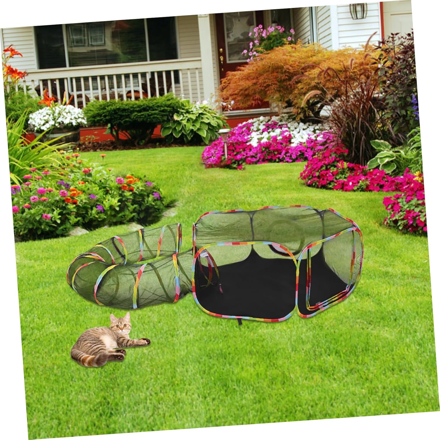HEMOTON Outdoor Cat Playpen with Tunnel Portable Breathable Enclosure for Cats Cat Tent for Outdoor Use Play Area for Pets