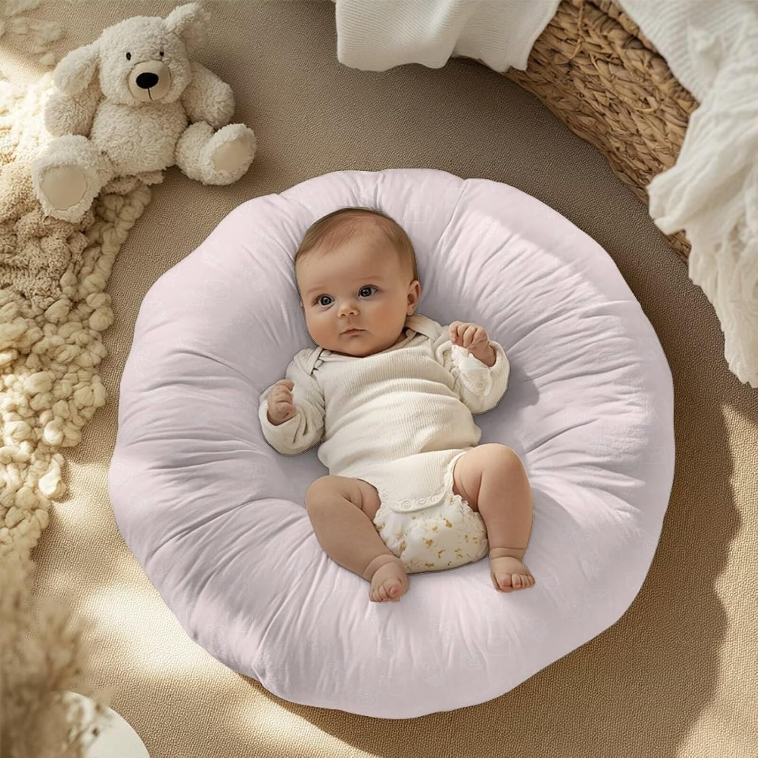 2 Pieces Pink Envelop Bow Cake Newborn Lounger Cover, Removable Portable Infant Lounger Baby Floor Seat Cover Ultra Soft Sung Fitted Baby Lounger Slipcover