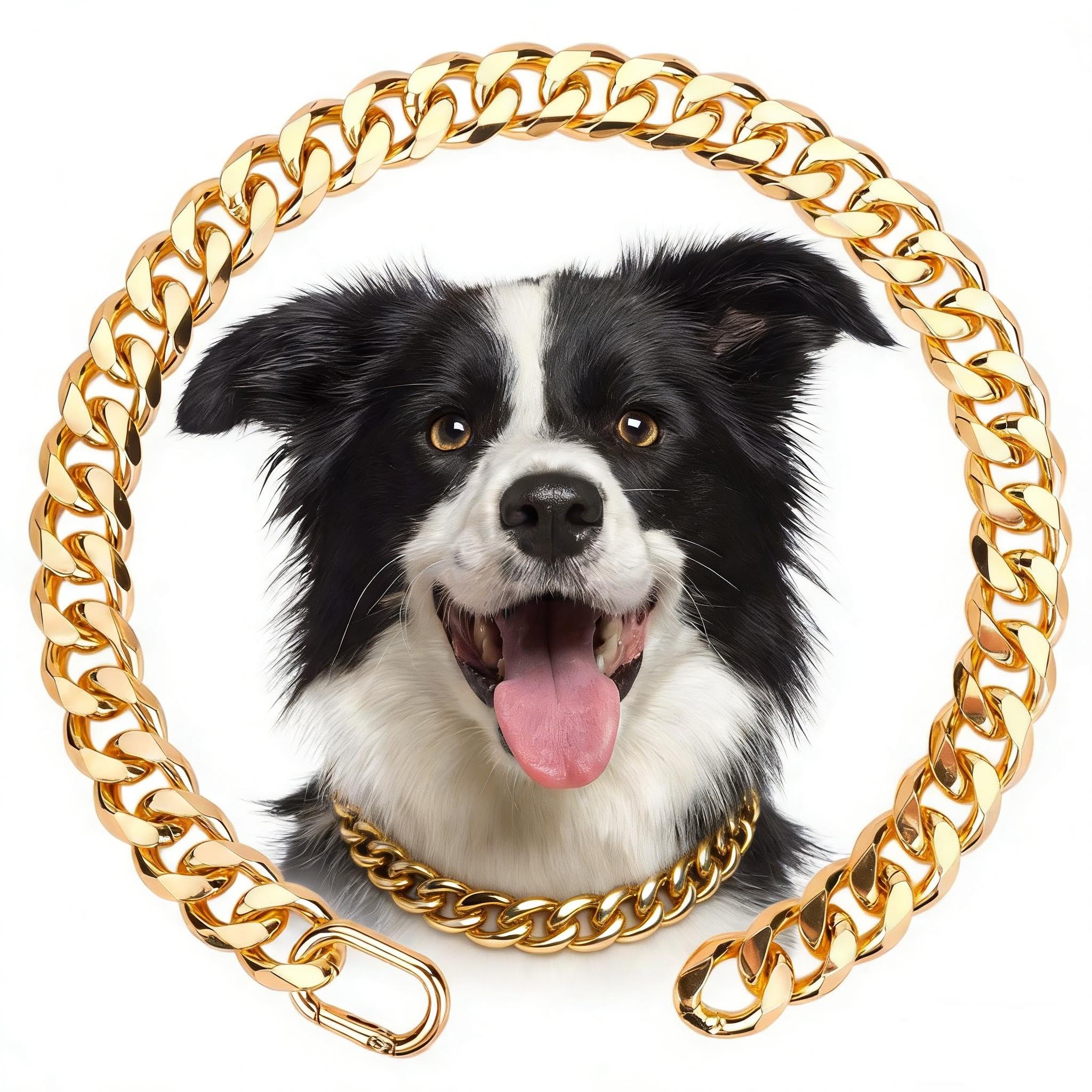 Suavifurri Gold Dog Chain Collar Dog Collar Pet Necklace Durable Metal with Buckle Fixed Length Cuban Link for Large Dogs (19MM, 22 Inch)