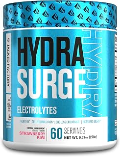 Jacked Factory HYDRASURGE Electrolyte Powder - Hydration Supplement w/Key Minerals, Himalayan Sea Salt, Coconut Water - Keto Friendly, Sugar Free, Naturally Sweetened - 60 Servings, Strawberry Kiwi