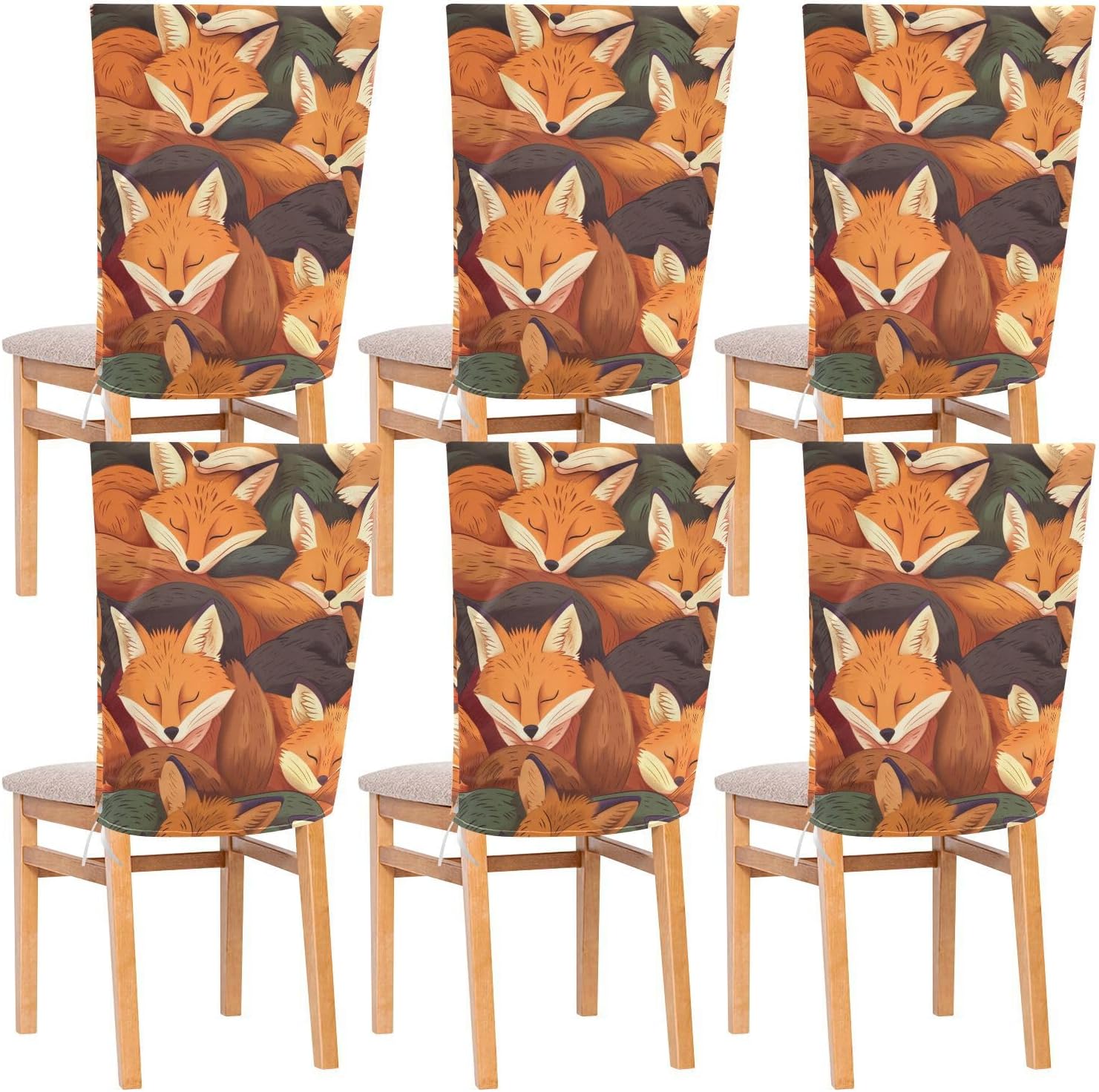 ALAZA Sleeping Foxes Chair Back Cover Set of 6, Washable Reusable Removable Chair Slipcovers Decorative Chair Cover for Home Kitchen Wedding Party