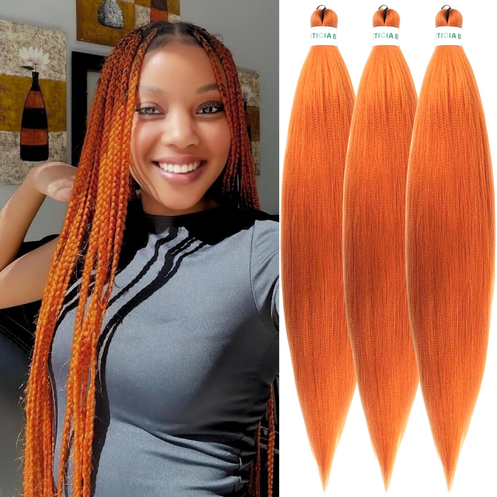 Snapklik.com : Ginger Orange Braiding Hair Pre Stretched Synthetic Yaki ...