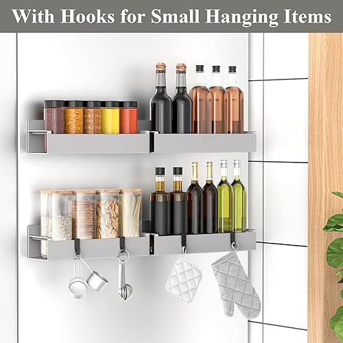 Miniatura 2 de Paquete de 4 organizadores magnéticos para especias para refrigerador y horno, organizadores de nevera gris claro y almacenamiento para cocina