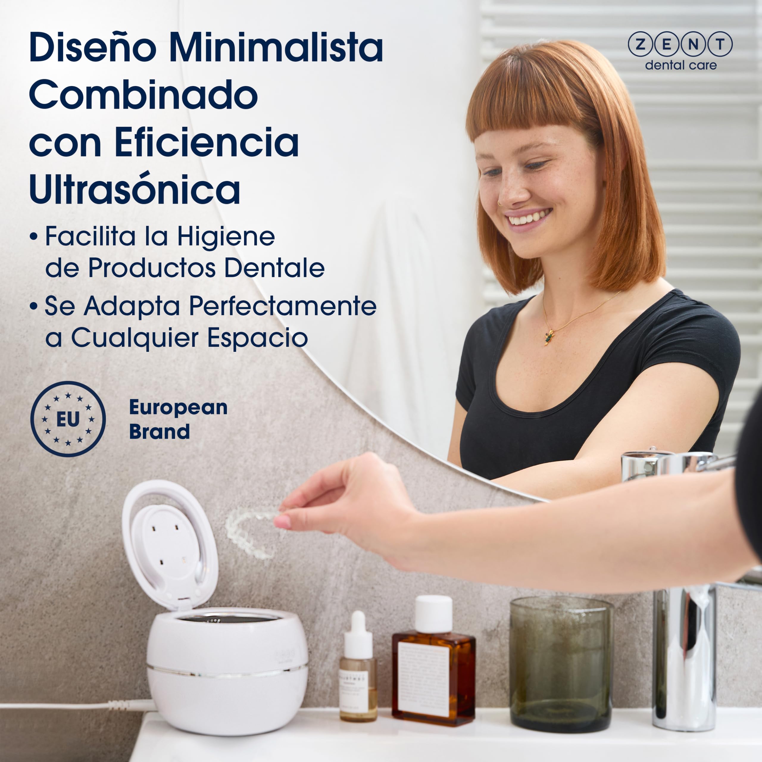 ZENT Ultrasonic Cleaner 42 kHz Limpiador ultrasonidos dental compacto, Desinfección con lámpara UV, para Prótesis dentales Joyas Alineadores ortodónticos plata, Limpieza rápida - solo 5 minutos, 0.2l