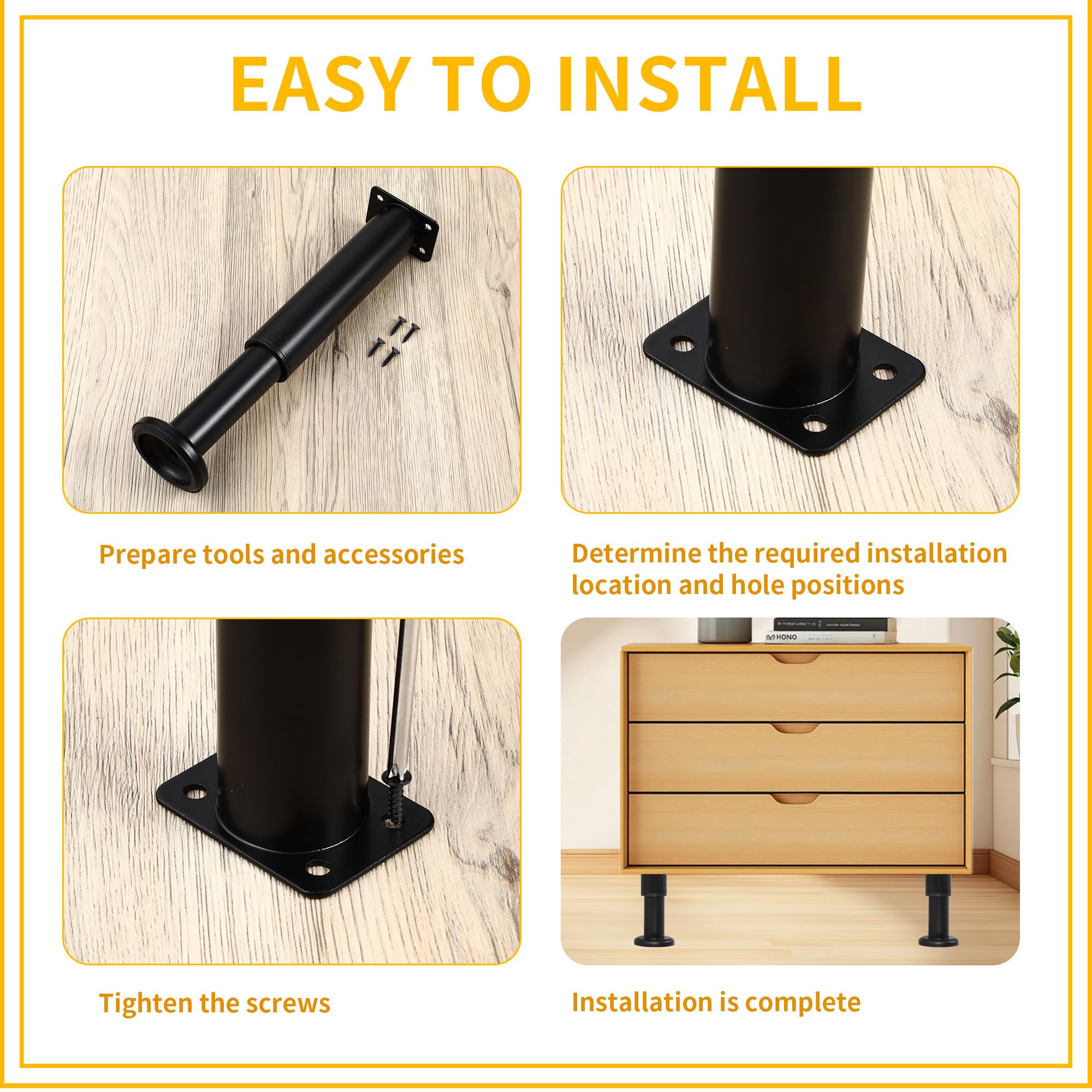 4 Stück verstellbare Möbelfüße, 18-30cm, Metall, Schwarz, geeignet für DIY-Möbelfüße für Schränke, Sofas, Tische, Stühle, TV-Ständer und Nachttische