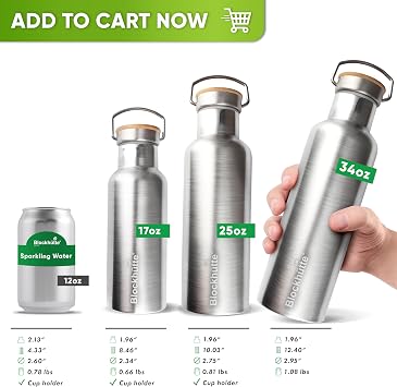 Blockhutte Vacuum Insulated Stainless Steel Water Bottle - 34 oz | Wide Mouth Insulated Metal Bottle for Cold Drinks | Perfect for Travel, School, Kids, Adults, Water Canteen, BPA-Free