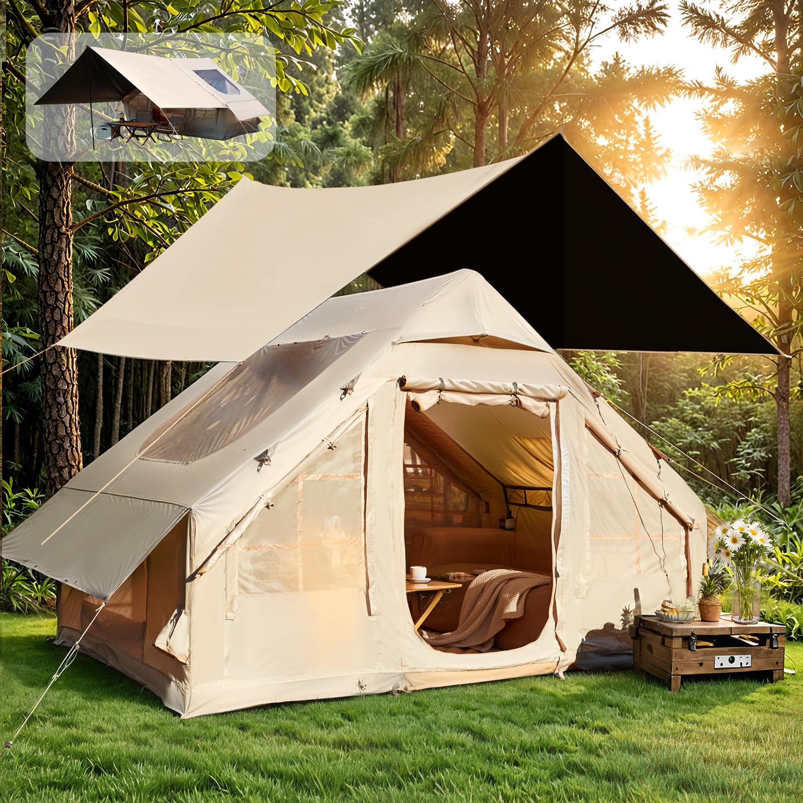 YOLENY Inflatable Camping Tent for 4-6 Person, Easy Setup Portable Water-Resistant Cabin Tent with Mesh Windows & Pumps