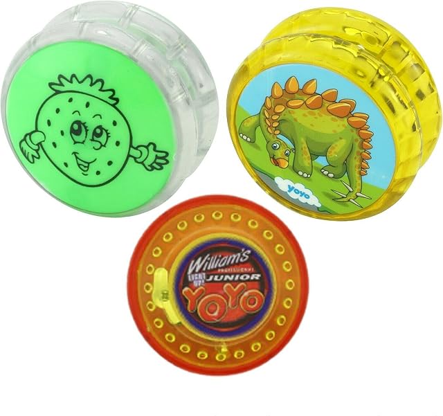 SRVertex 3-Pieces Plastic Light Up Responsive Yoyos, Auto Return Yo-Yo for Kids and Beginners Party Favors, Entertaining String Tricks (Dino, Fruit and Light up (Yellow, Green, Rndm))