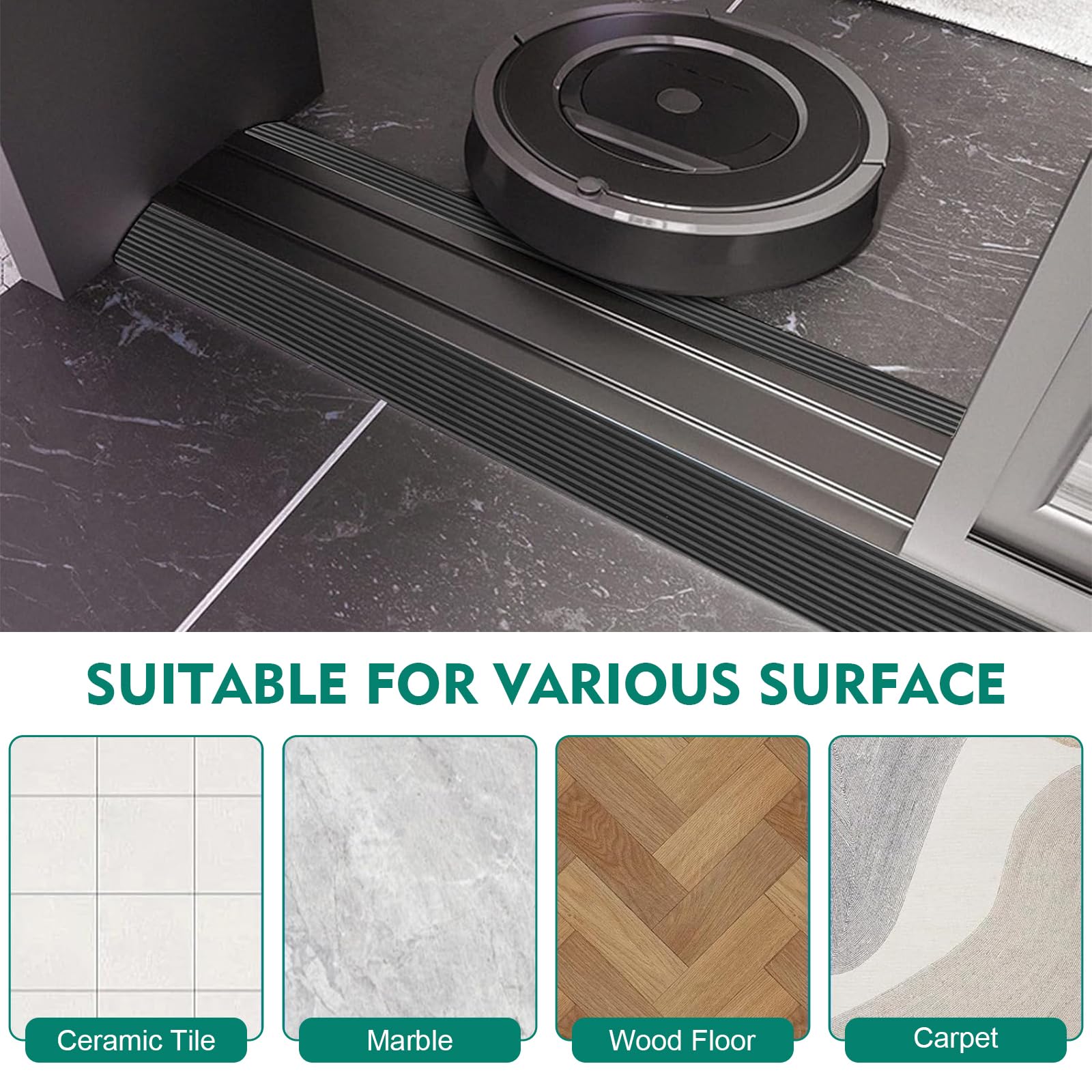 Rampa de Umbral de Puerta Autoadhesivo 100 * 8 * (1-3) cm, Antideslizante Goma Rampas para Silla de Ruedas, Cortable Perfil Transición Suelo para Garaje, Carrito de Transporte (2,0 cm-Altura, Negro)