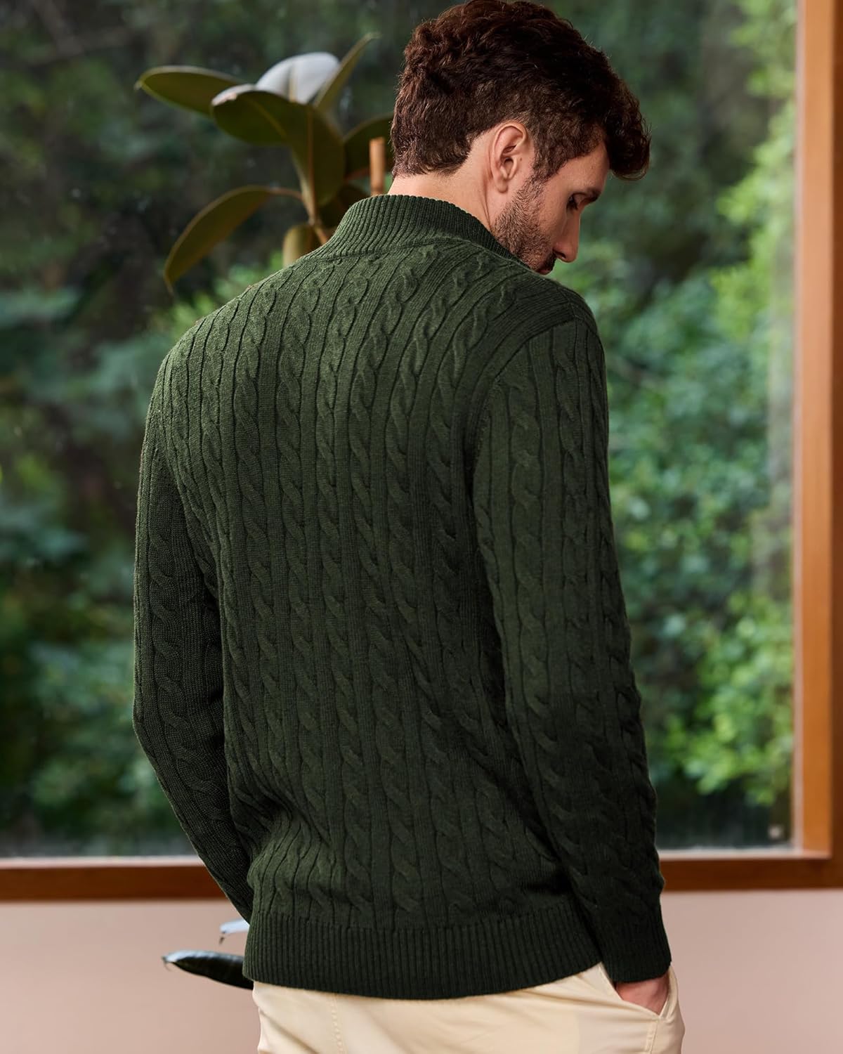 Kallspin Mens Quarter Zip Sweater Wool Blend Cable Knit Pullover Long Sleeve Casual Business Knitwear Fall Winter Top - Image 3