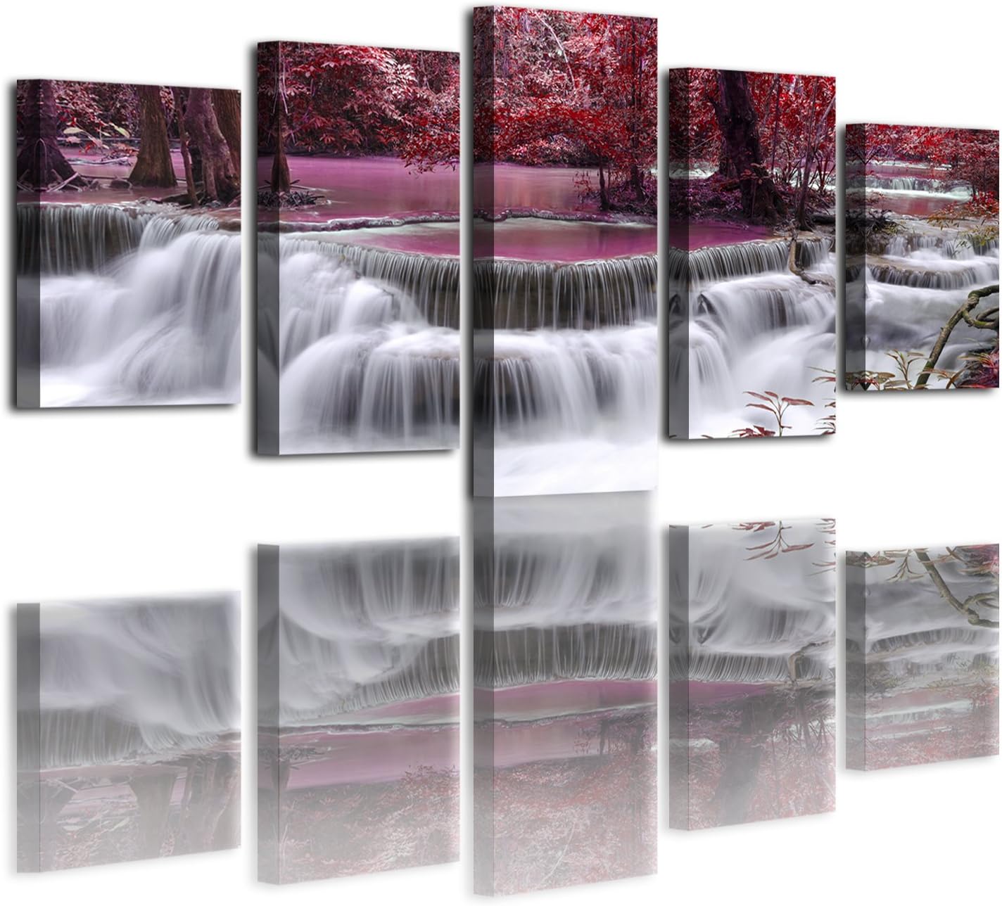 Haichuang Decor Art 5 Panels Framed Waterfall Canvas Painting for Wall Decor