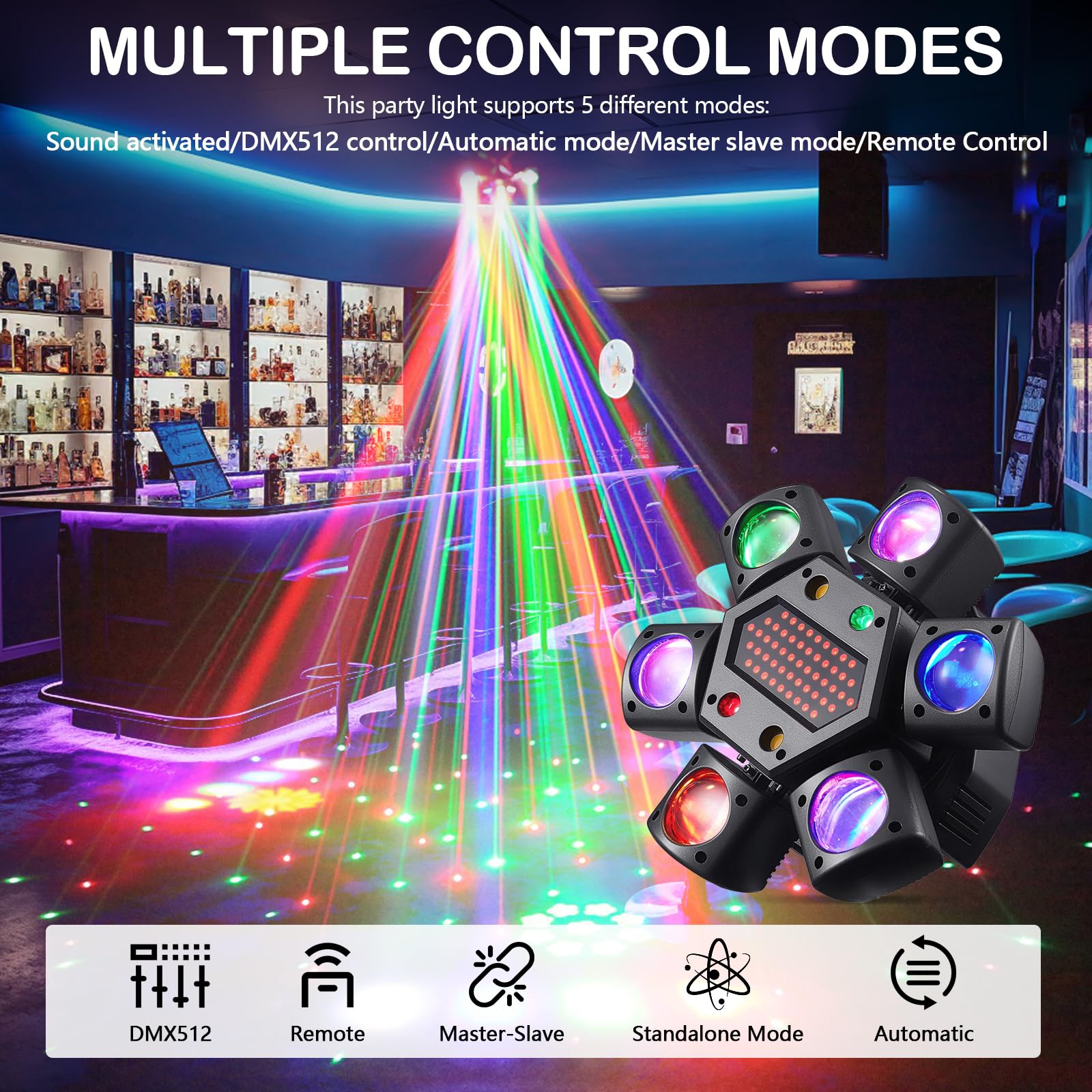 Lyre LED Faisceau Tête Mobile Lumière de Scène, RGB LED Disco Jeux de Lumiere avec Télécommande, DMX512 Luminaires à Tête Rotative pour Disco Bars Club Mariage Noël Jeux de Lumiere