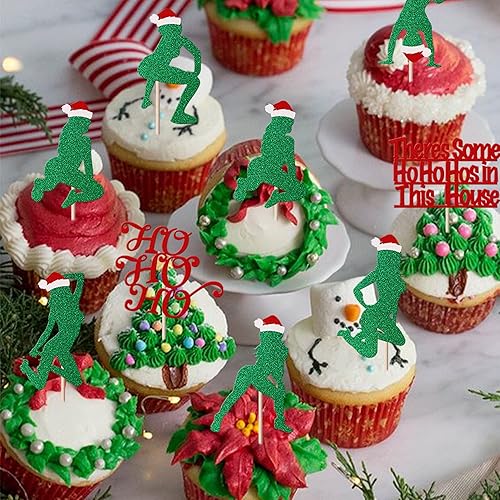 Vista 27 de Rsstarxi Paquete de 30 adornos navideños para cupcakes de hombre de jengibre con purpurina para baby shower, decoración para temática de Feliz