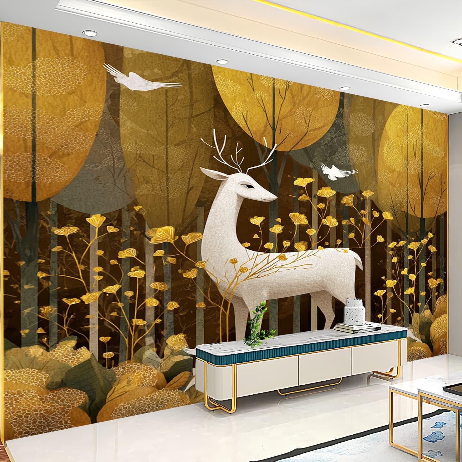 Fototapeta 3D 400x280cm Fantasy Las Zwierzęta Fototapety Włóknina Niemarszcząca Się Plakat Jasnobrązowy Fototapety Nowoczesna Dekoracja ścienna