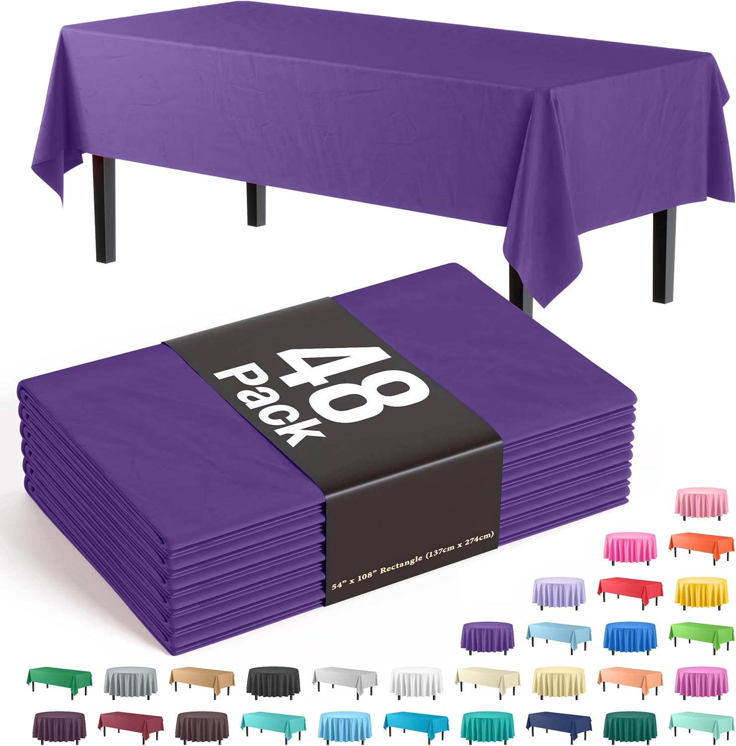 Party Solids Purple Tablecloths for Rectangle Tables 48 Pack Plastic Table Cloth Disposable 54" X 108" Purple Table Cloths Rectangle Tablecloth Plastic Tablecloths Rectangular for Party Supplies