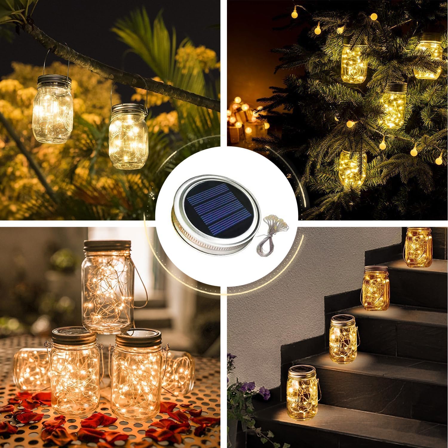 YJFWAL Mason Jar Solar Lights, 12 Pack 30 LED Mason Jar Solar Fairy Lights, Lantern String Lid Light with Hangers for Garden,Patio,Yard,Party,Birthday,Wedding, Christmas Decoration(No Jars)