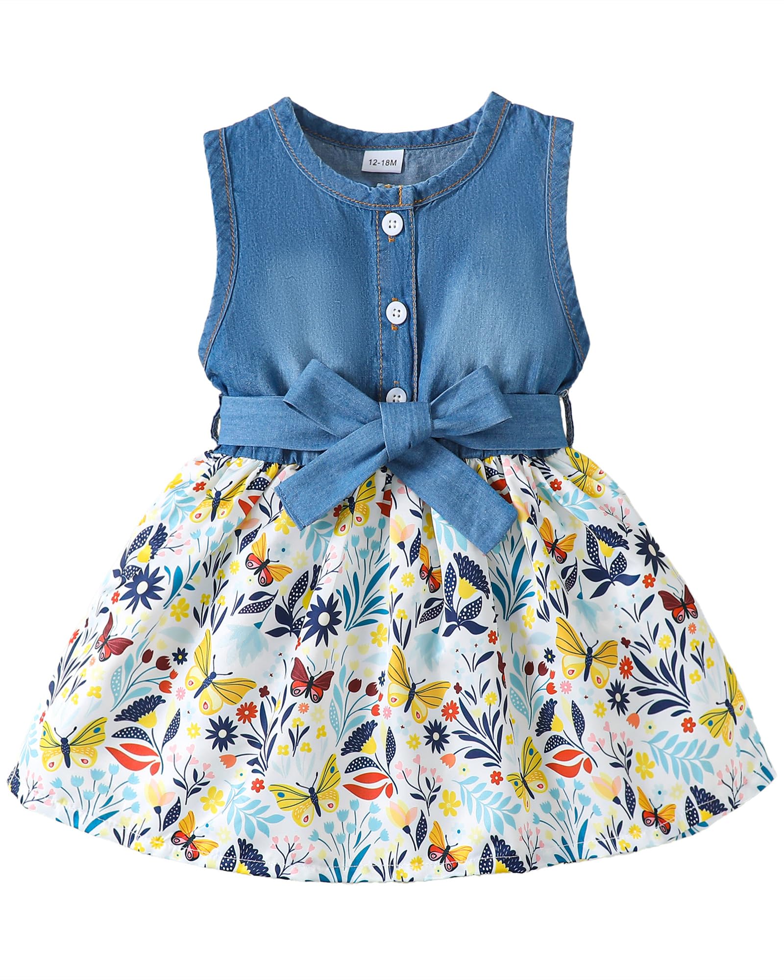 Saeaby Baby Girl Dress Toddler Girl Summer Clothes Infant Sleeveless Dress Denim Flower Sundress Cute Dresses for Girl