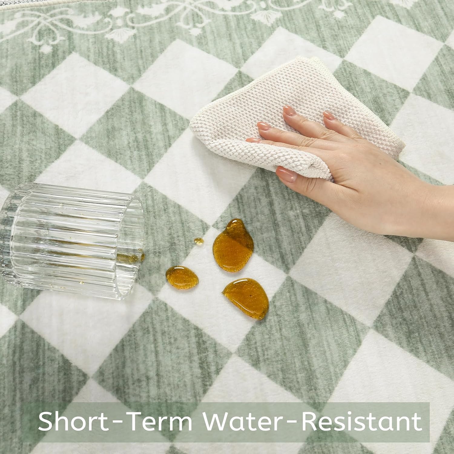 Checkered Green Runner Rug for Hallway 2.5x8, Washable Runner for Entryway Bathroom Non Slip, Moroccan Plaid Stain Resistant Print Kitchen Rug 8ft, Soft Gingham Carpet for Laundry Home Decor