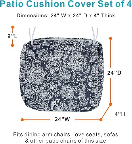 Miniatura 5 de NettyPro - Paquete de 4 fundas de cojín para exteriores para muebles de patio, resistentes a los rayos UV, repelentes al agua, 24 x 24 x 4 pulgadas,