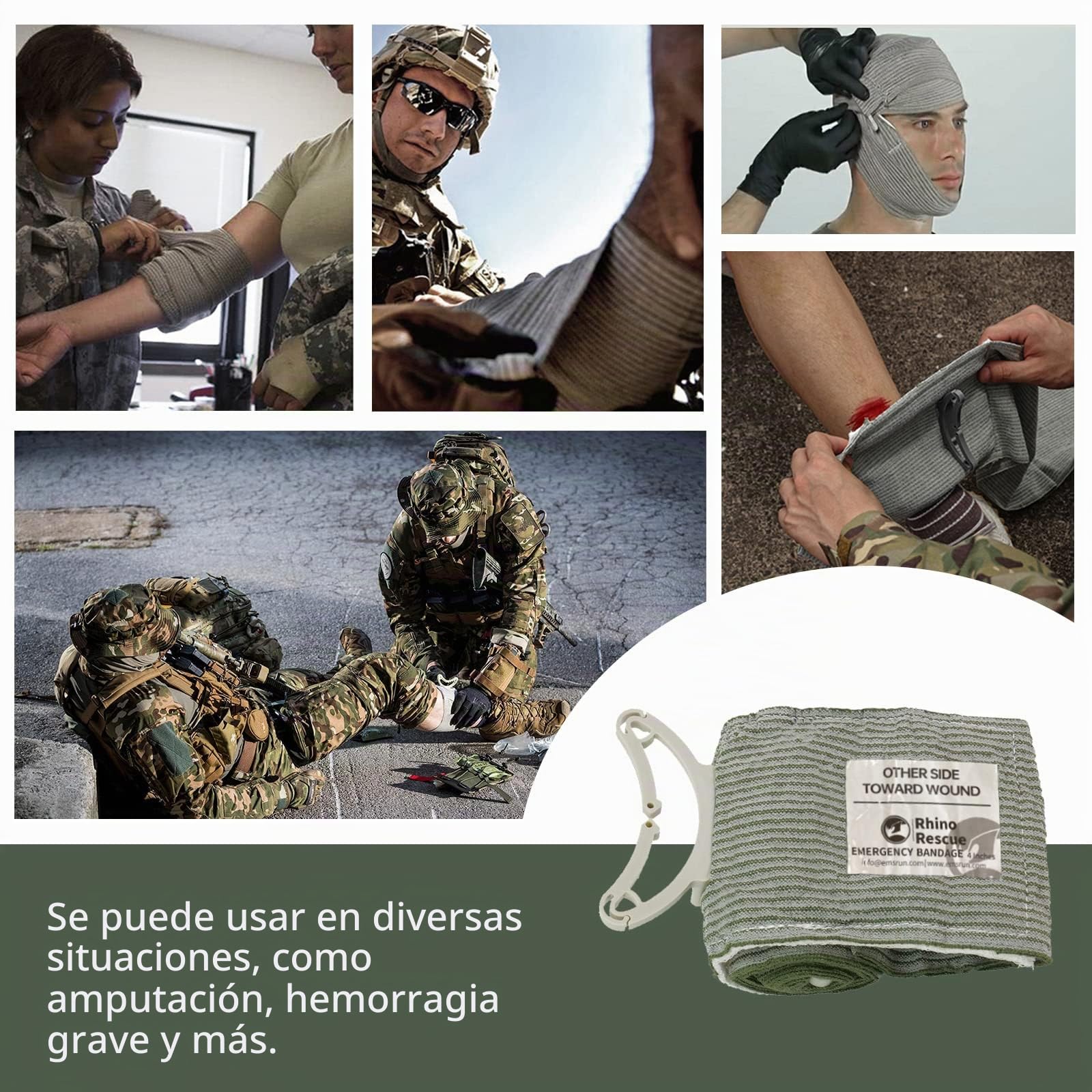 RHINO RESCUE 6" Vendaje israelí, Asociación Israelí, Vendaje de presión para heridas, Médico, Estéril, Cajas de vendaje médico con IFAK (2 PCS)