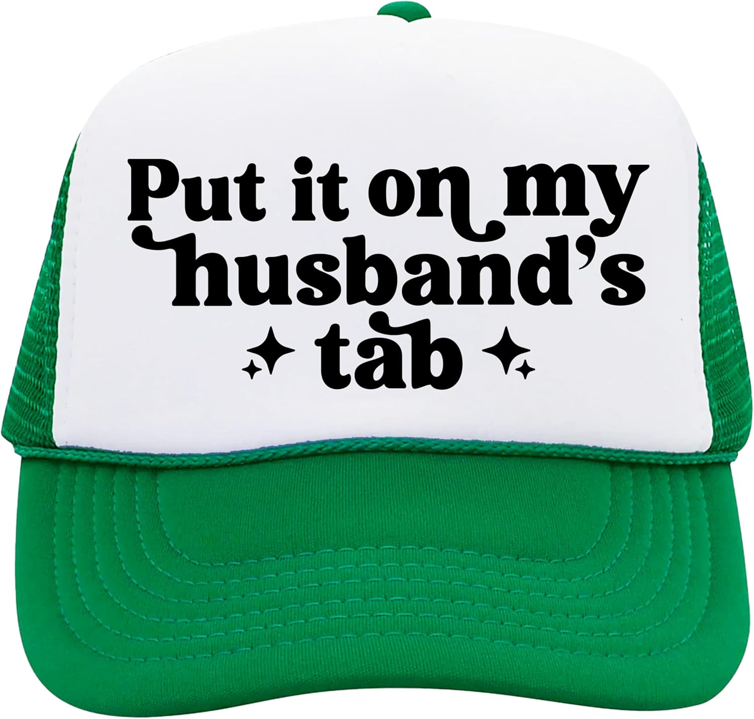 Put it on My Husband's Tab Women's Funny Classic 5 Panel Mesh Snap Back Trucker Hat