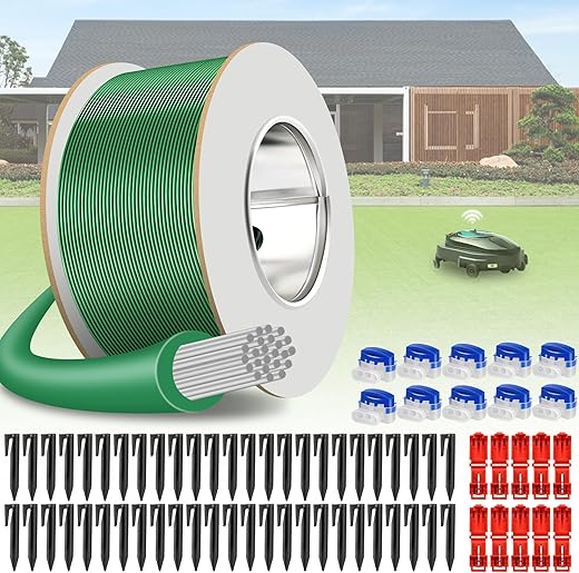 DazSpirit 100m Begrenzungskabel Mähroboter + 50 Erdnägel + 10 Kabelverbinder + 10 Anschlussklemmen, Rasenmäher Kabel Zubehör Set, Kompatibel mit Gardena Bosch Husqvarna Worx…