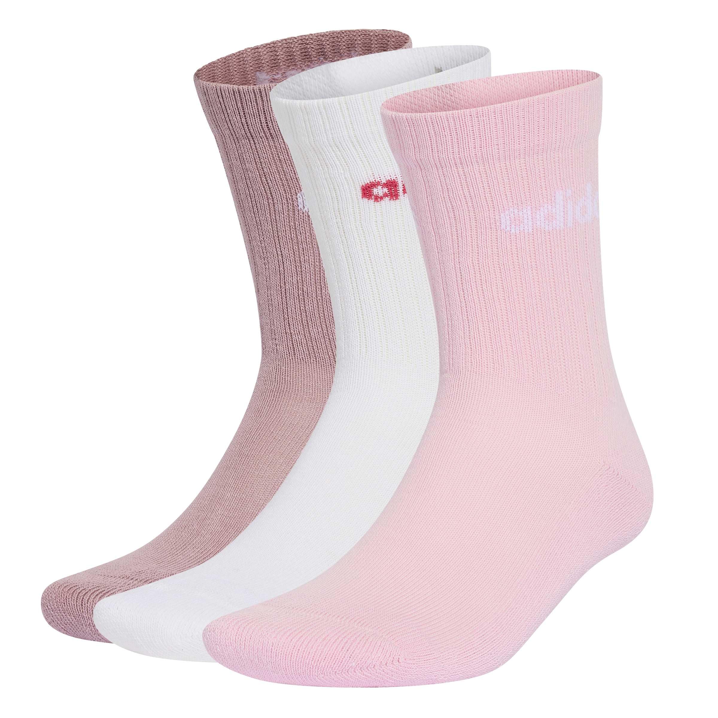 adidas Unisex Linear Crew Cushioned Socks 3 Pairs Socks, magic mauve/white/clear pink, L